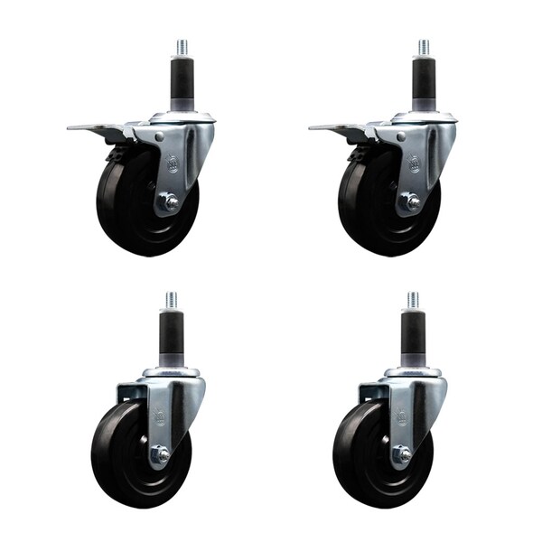 Service Caster 4'' Soft Rubber Swivel 1-1/8'' Expanding Stem Caster Set 2 Total Lock Brakes, 4PK SCC-EXTTL20S414-SRS-2-S-2-118 - main